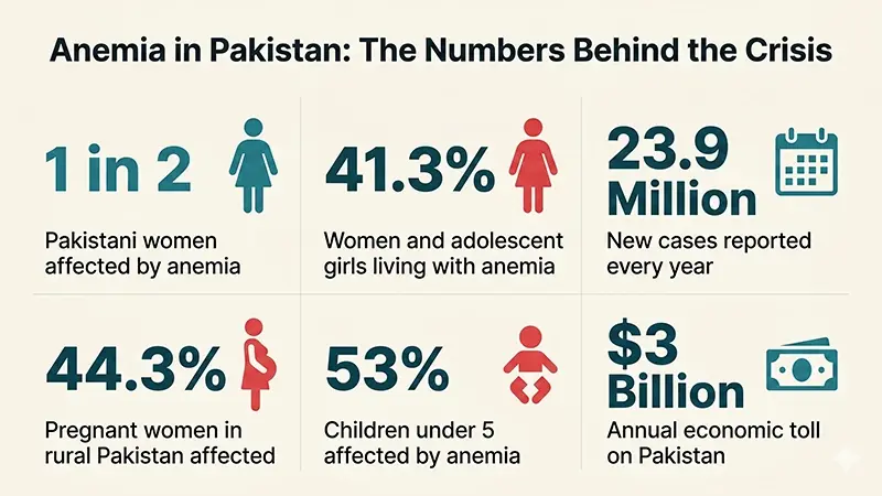 Statistics showing anemia prevalence among women in Pakistan