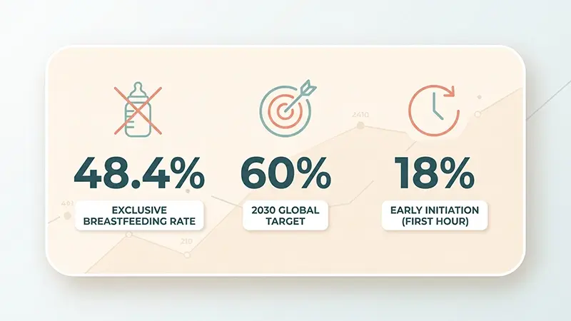 Statistics showing the gap in exclusive breastfeeding rates in Pakistan